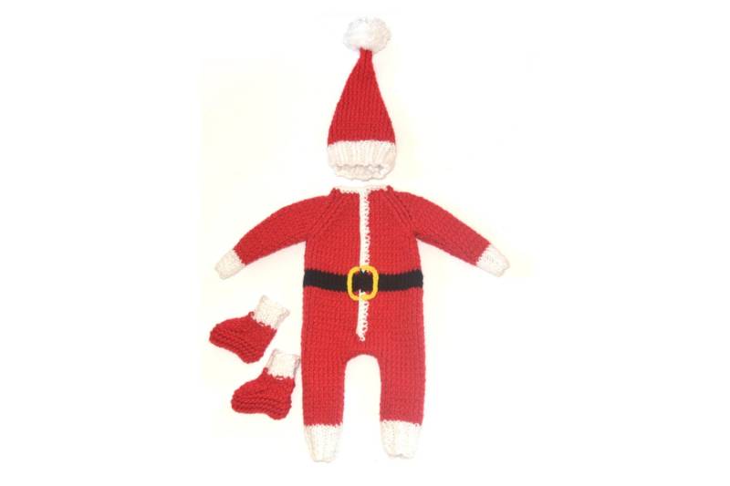 Handgestricktes Baby Santa Set Romper, Mütze Und Schühchen, %100 Wolle, Chunky von NeslisHandcrafts