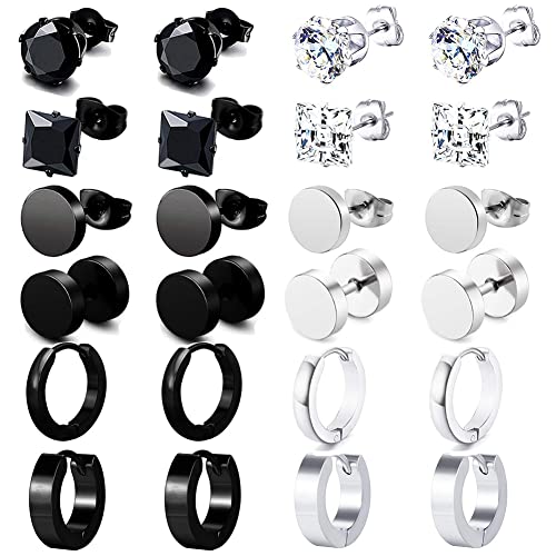 12 Paar Ohrringe Set Allergiefreie Edelstahl ，Nesloonp Edelstahl Herren Damen Hoop Ohrringe set,Schwarz Gold rundes Punk Ohrringe Piercing Coole Hoop, klassische Creolen Allergiefrei Ohrstecker von Nesloonp