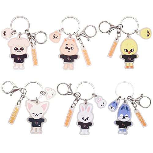 Nesloonp Stray keychain Skz Keychain 6 Pcs Cartoon Keychain for Kids Cute Animal Pendant Acrylic Keychain Anime with Double Sided Pattern SKZ Backpack Key Pendant for Boys Girls Adults von Nesloonp