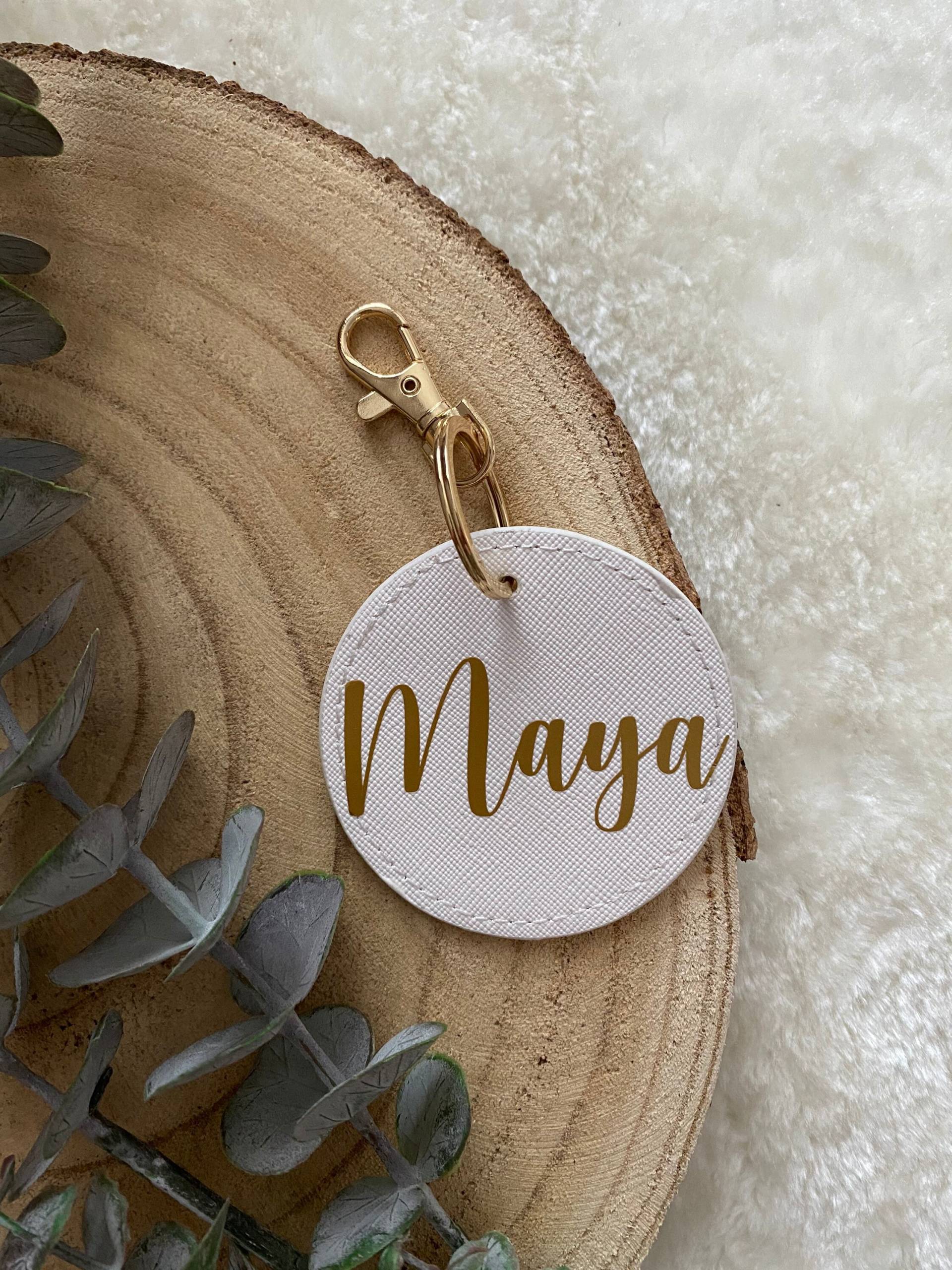 Runder Schlüsselanhänger | Kunstleder Mitbringsel Geschenk Geburt Hochzeit Personalisiert Geburtstag Geschenkidee von NessasGluecksmomente