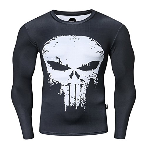 Nessfit Herren Kompressionsshirt Superhelden-Langarm-Top, Basisschicht, Fitnessstudio, langes Laufshirt, Thermo, Workout, Fitness, Superheld 3, S von Nessfit