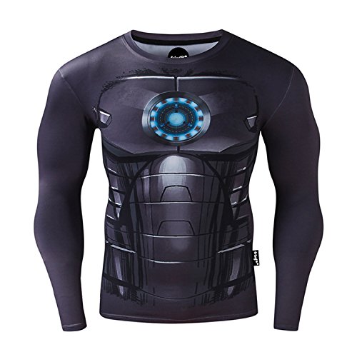 Nessfit Herren Kompressions-Superhelden-Top, Basisschicht, Fitnessstudio, langärmelig, Laufen, Thermo-Sweatshirt, Superheld 5, L von Nessfit