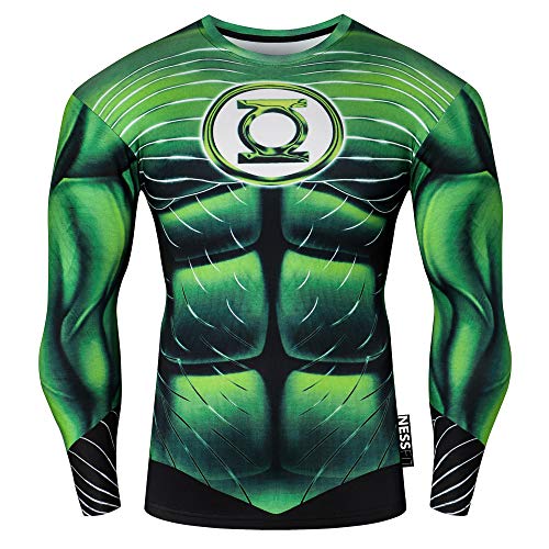 Nessfit Superheld Herren Kompressions-Top Langarm Gym Base Layer Training Fitness Shirt Workout Thermo-Sweatshirt, Superheld 9, L von Nessfit