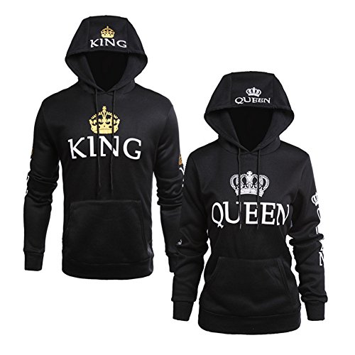 Nest Home Damen und Herren Pärchen King Queen Pullover Kapuzenpulli Paare Sweatshirt (Schwarz, King M+Queen S) von Nest Home