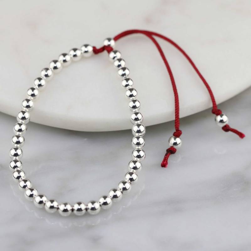 Boho Silber Perlen Und Baumwollfaden Freundschafts Armband von NestGiftShop