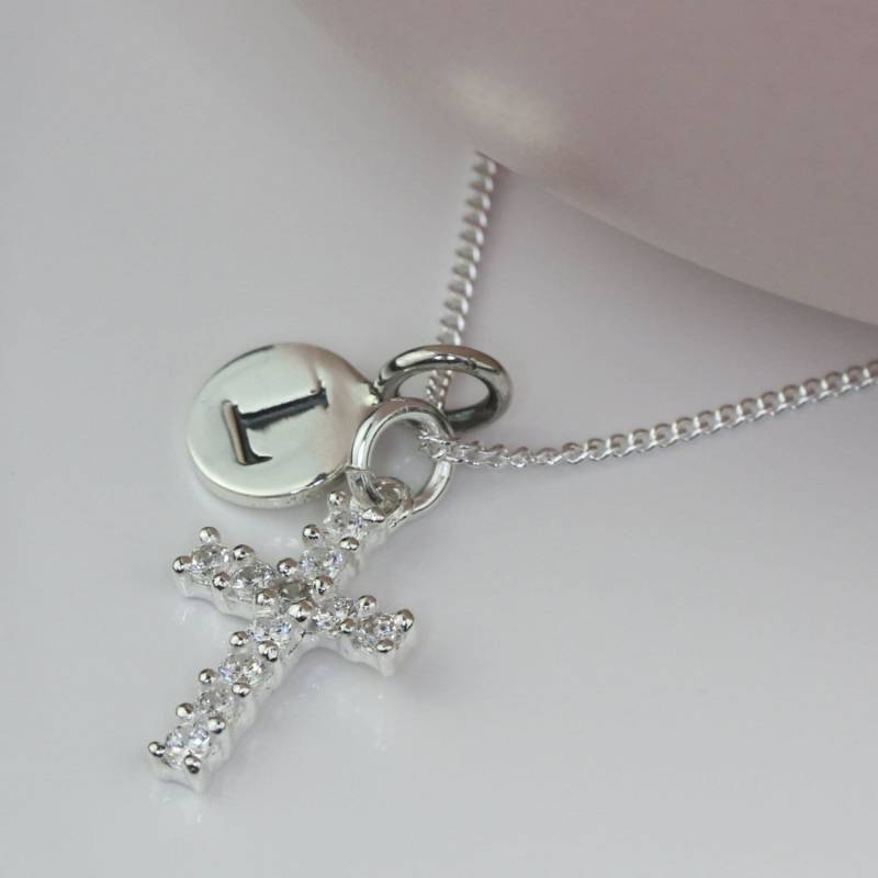 Massive Silber Und Halbedelstein Kreuz Charm Personalisierte Halskette von NestGiftShop