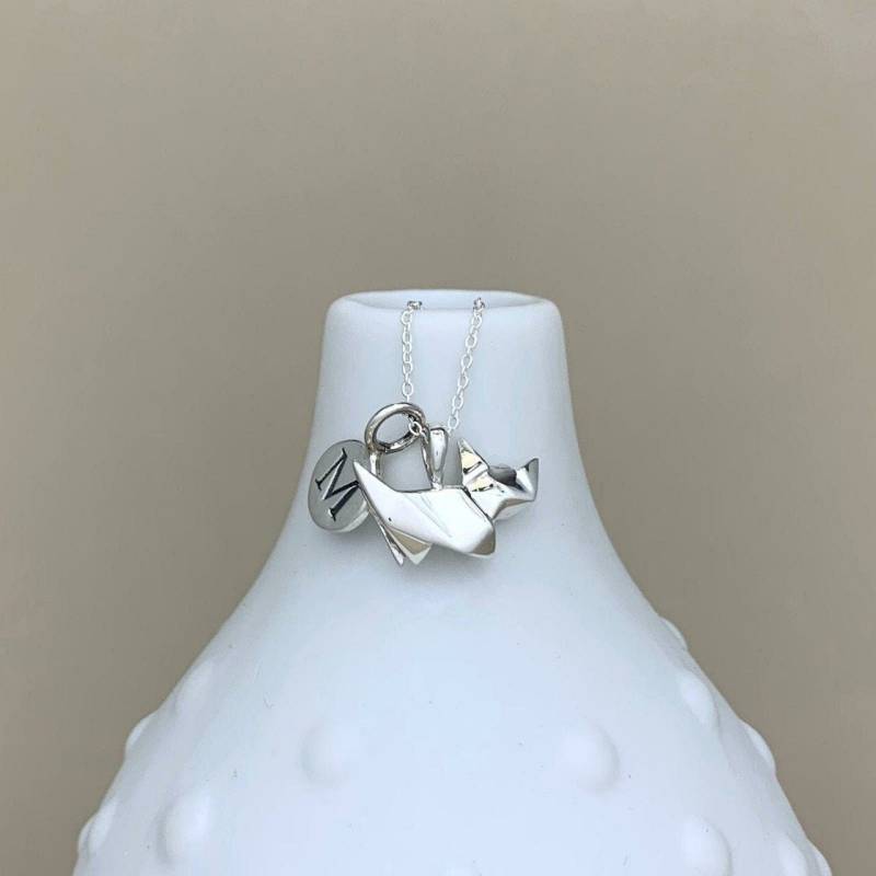 Personalisierte Massiv Silber Origami Katze Halskette von NestGiftShop