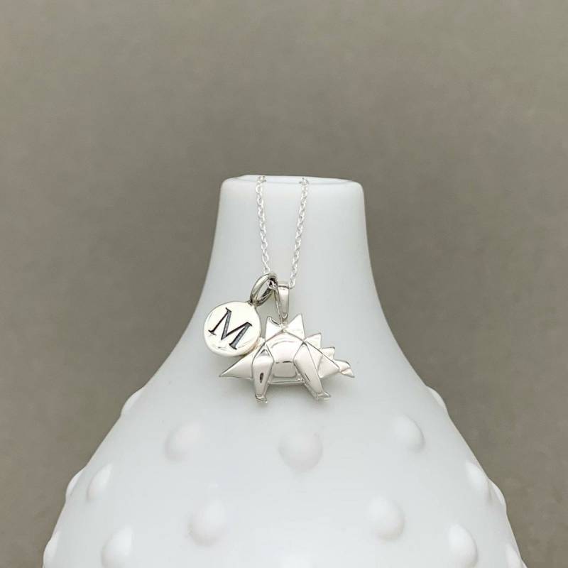 Personalisierte Solid Silber Origami Stegosaurus Halskette von NestGiftShop