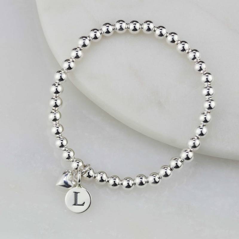 Personalisiertes Kinder Silber Perlen Armband Mit Herz Anhänger von NestGiftShop