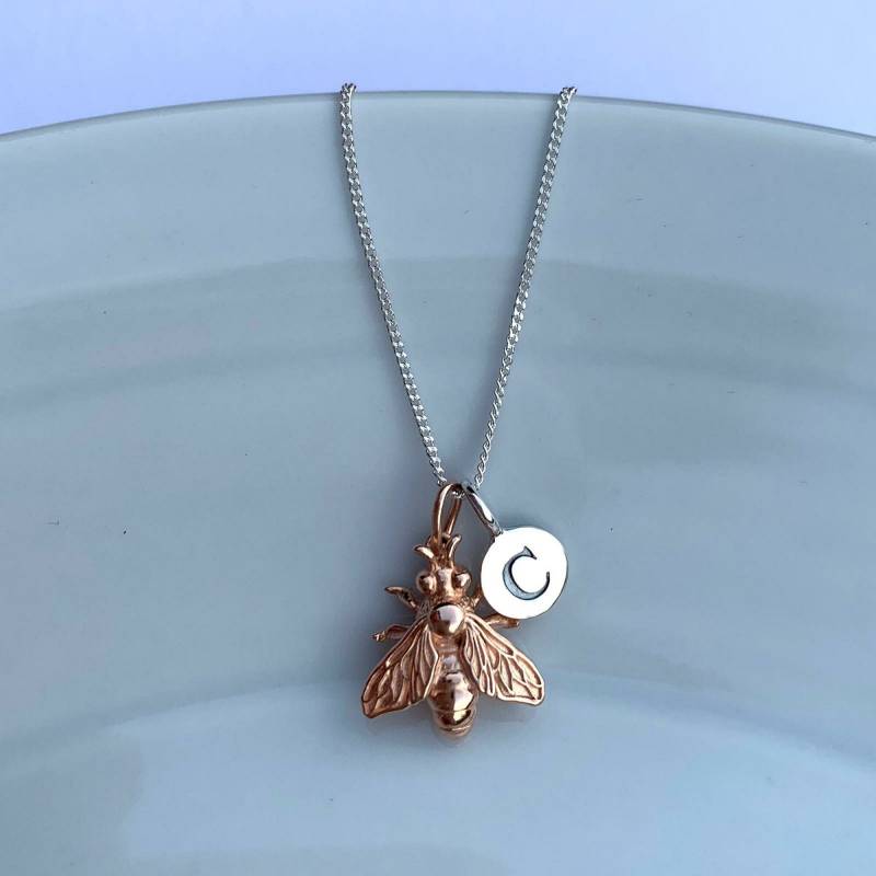 Rose Gold Honig Biene Anhänger Halskette Personalisiert von NestGiftShop