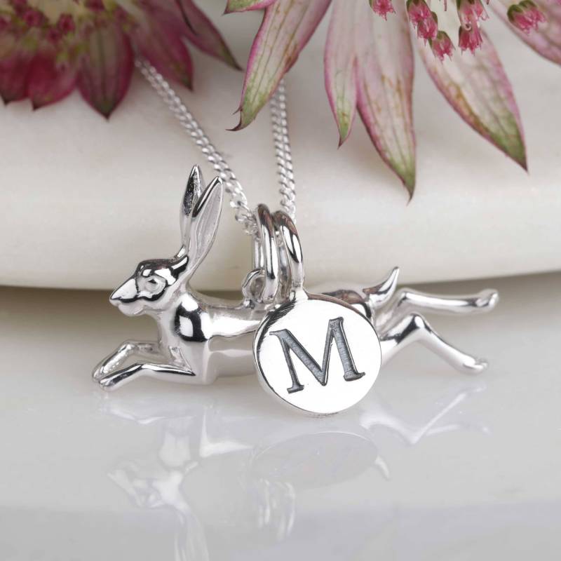 sterling Silber Springender Hase Charm Personalisierte Halskette von NestGiftShop