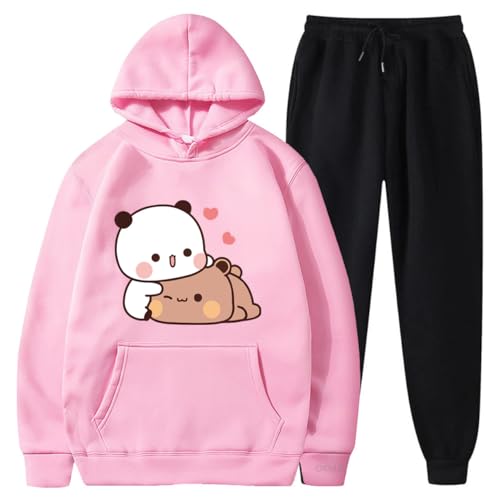 Nesthome Kapuzenpullover Hoodie+ Jogger Zweiteiliges Set Kawaii Panda Bear Hug Bubu and Dudu Sweet Love Bubu und Dudu T-Shirt von Nesthome