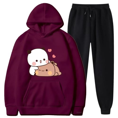 Nesthome Kapuzenpullover Hoodie+ Jogger Zweiteiliges Set Kawaii Panda Bear Hug Bubu and Dudu Sweet Love Bubu und Dudu T-Shirt von Nesthome