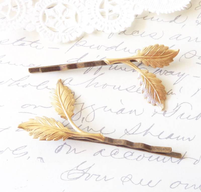 Golden Leaf Zweig Bobby Pin Set - Wald-Kollektion Wundersam Natur Braut von NestingPretty