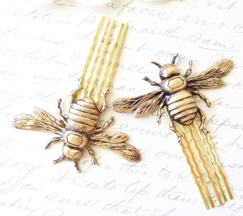 Golden Ox Messing Hummel Haarkamm Set - Wald Natur Hochzeit Haar Insekt Fliegen Motte Bee Haarkämme von NestingPretty