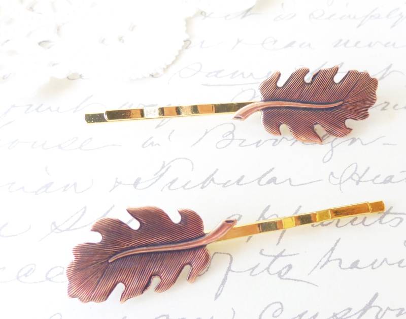 Goldene Kupfer Blatt Haar Pin Set - Bobby Wald-Kollektion Wundersam Natur Braut von NestingPretty
