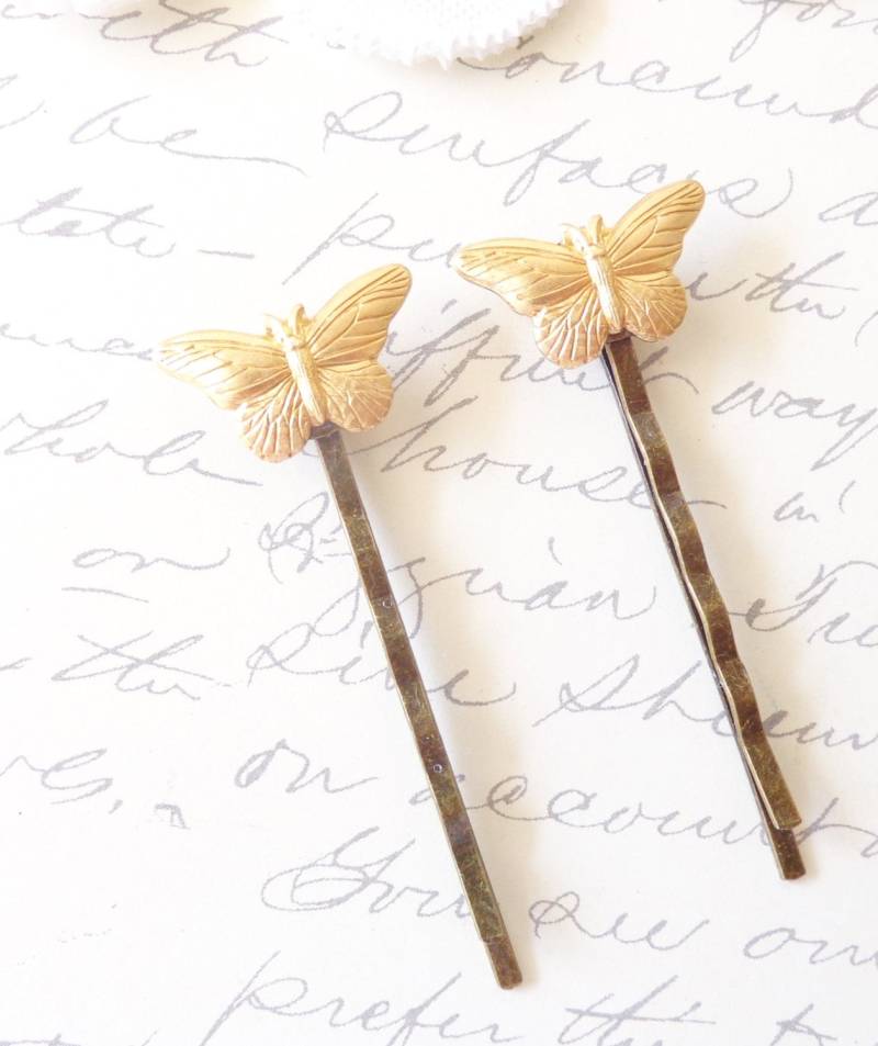 Goldener Schmetterling Haarnadeln - Bobby Pin Set Wald Braut von NestingPretty