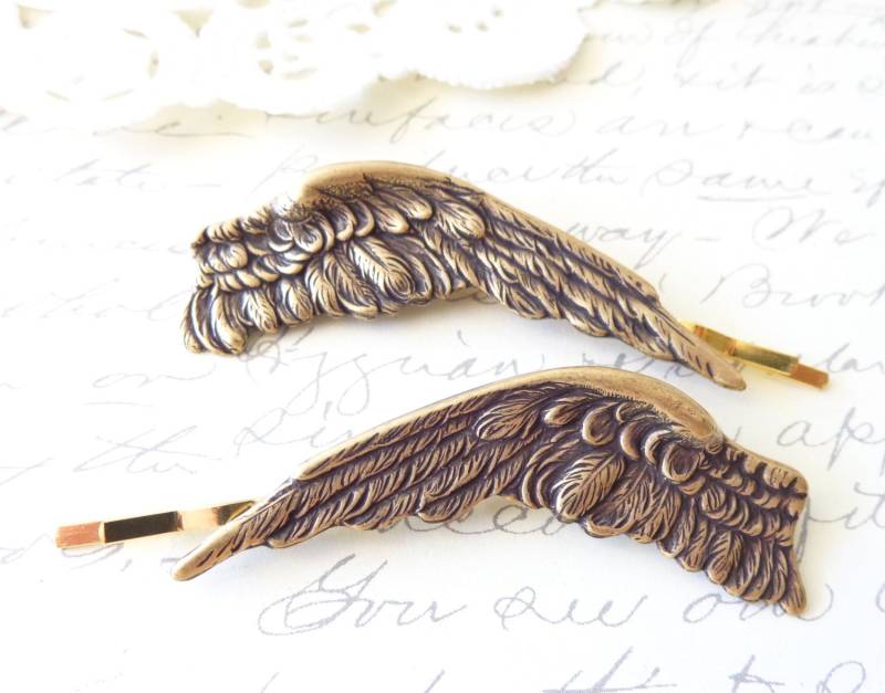Ox Brass Feder Haarnadel Set - Engel Flügel Bobby Pin Goldene Haarnadeln Vogel Dark Angel Wing Pins von NestingPretty