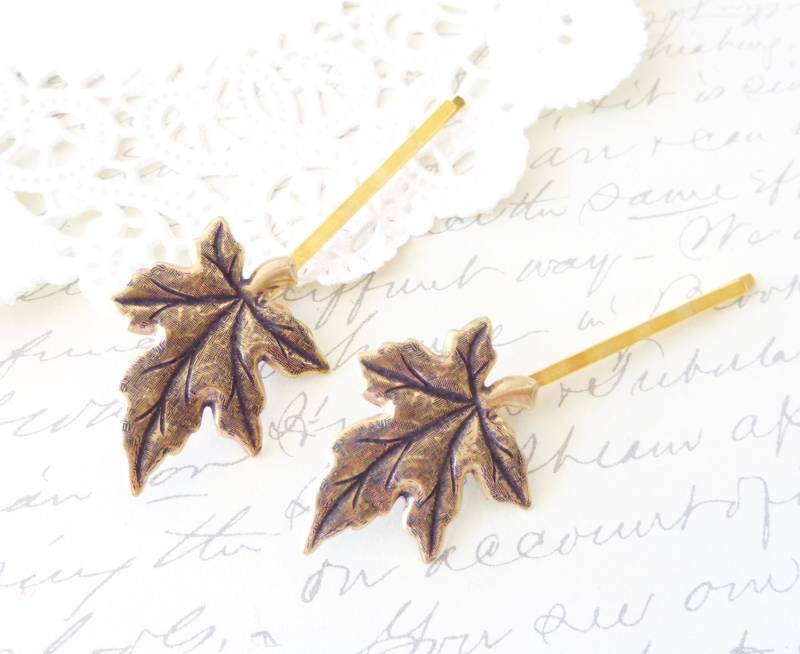 Ox Messing Blatt Haarnadeln - Bobby Pin Set Ahorn Wald Haar Zubehör Weding Nadel Braut Pins von NestingPretty