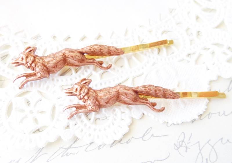 Rose Gold Fox Bobby Pins - Fuchs Haarnadeln Wald Haar Pin Set Freunde Tier Hochzeit Braut von NestingPretty