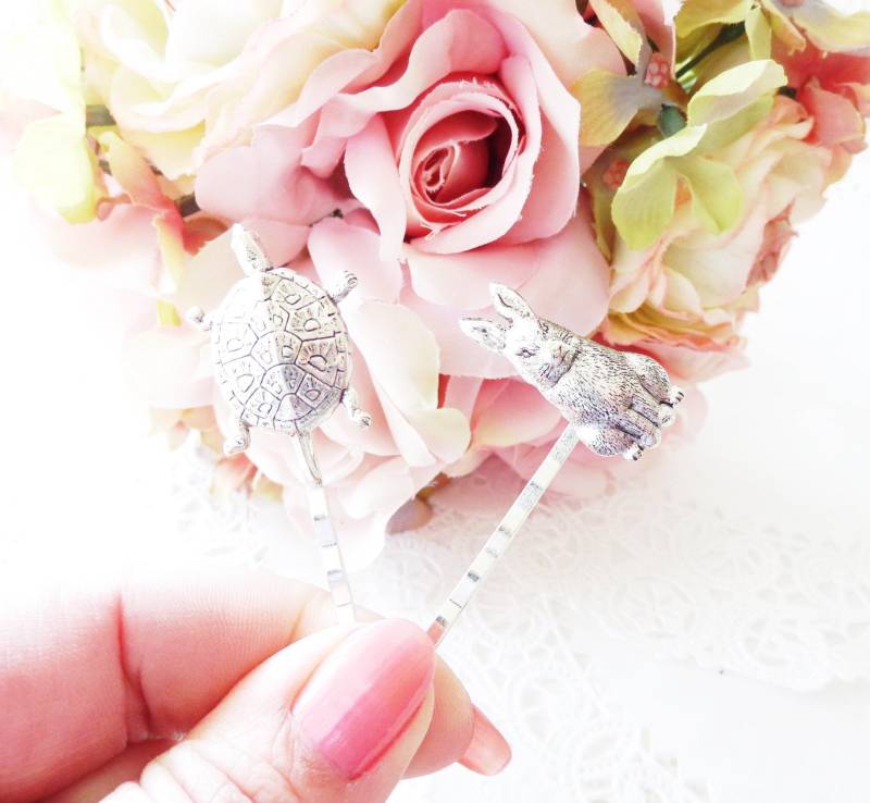 Schildkröte Und Der Hase Haarnadeln - Haarnadel Hasen Tier Silber Kaninchen von NestingPretty