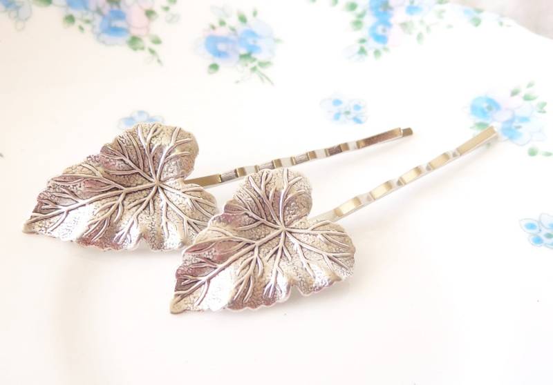 Silber Blatt Haar Pin Set - Bobby Pins Wald-Kollektion Wundersam Natur Braut von NestingPretty