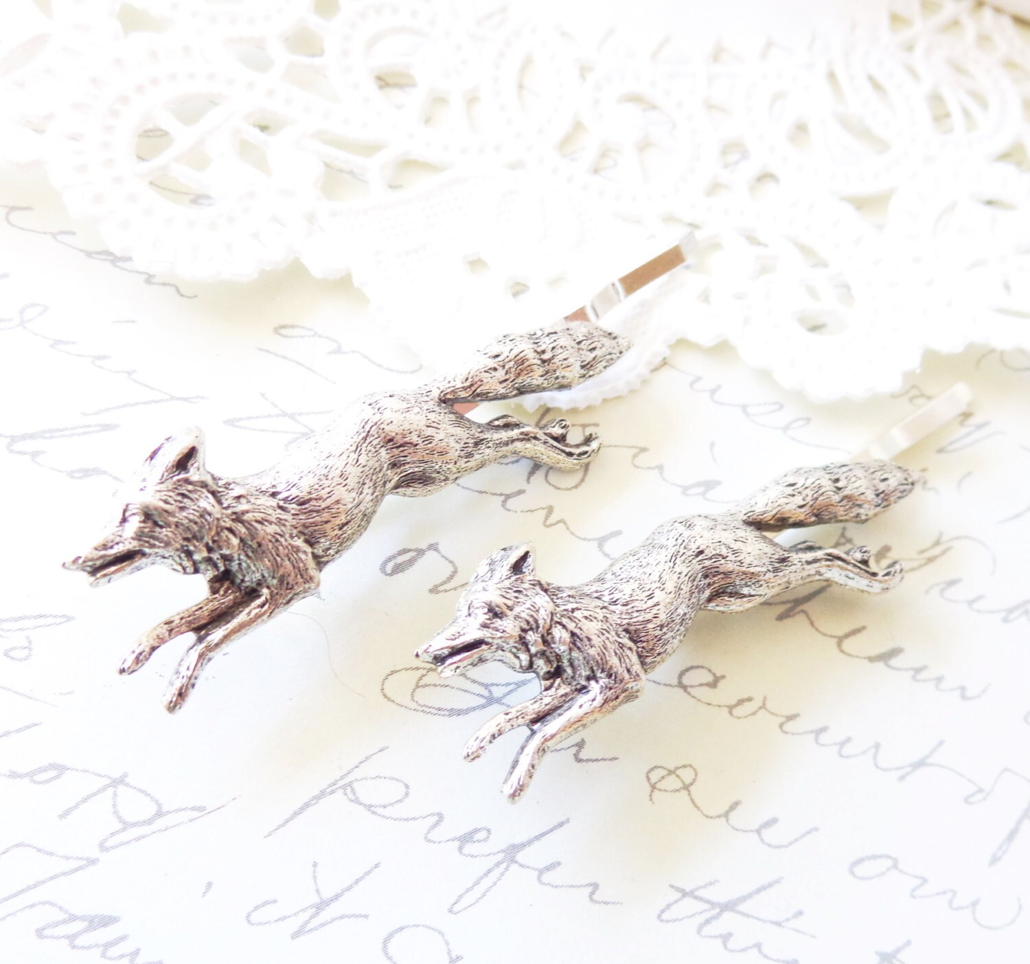Silber Fuchs Bobby Pins - Haarnadeln Wald Haar Pin Set Freunde Tier Hochzeit Braut von NestingPretty
