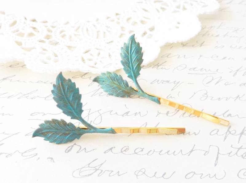 Verdigris Blatt Zweig Bobby Pin Set - Pins Wald Haarnadeln Hochzeit Haar-Accessoire Braut von NestingPretty