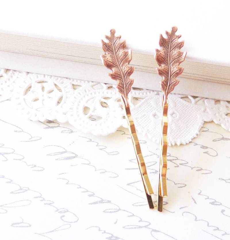 Wie Gesehen in Smitten Magazin - Kupfer Blatt Bobby Pins Petit Haarnadeln Eiche Wald-Kollektion Wunderlich Natur Braut von NestingPretty