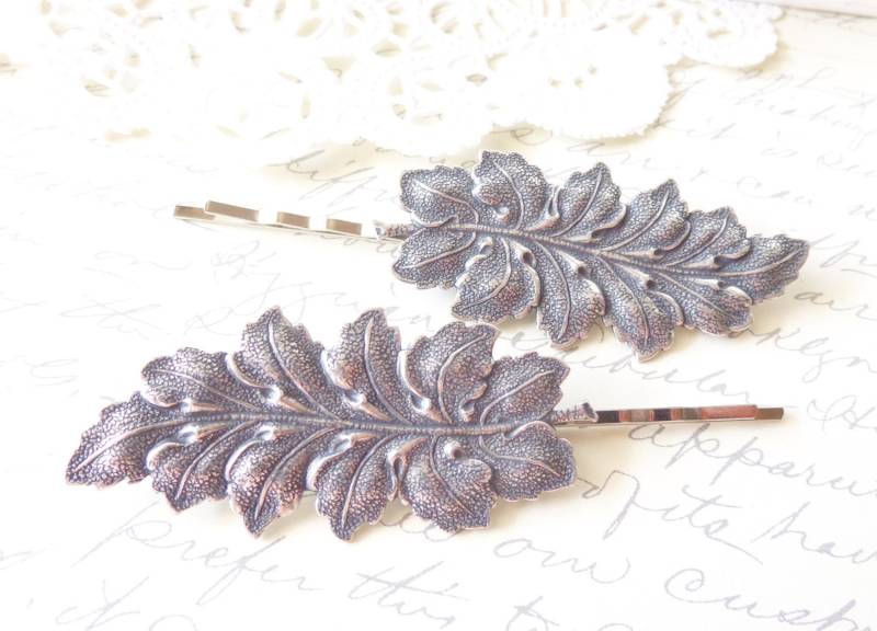 sterling Silber Vergoldet Blatt Haar Pin Set - Bobby Pins Wald Große Haarnadeln Hochzeit Braut von NestingPretty