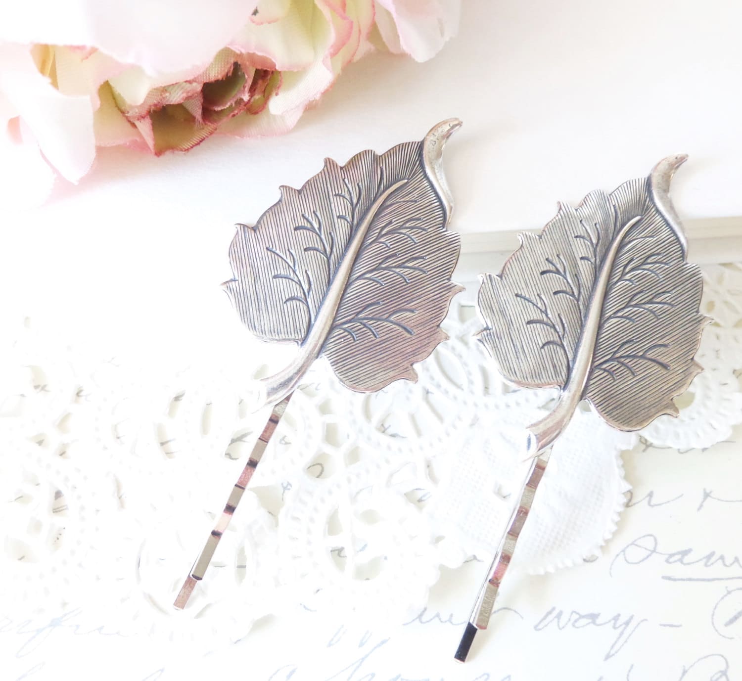 sterling Silber Vergoldet Blatt Haar Pin Set - Bobby Wald-Kollektion Wunderliche Natur Braut von NestingPretty