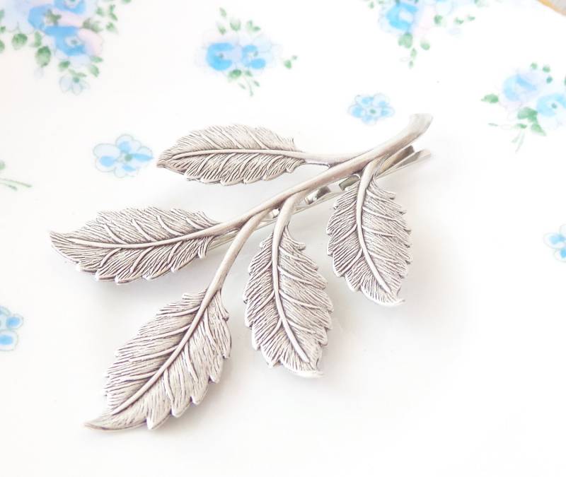 sterling Silber Vergoldet Blatt Zweig Haarnadel - Bobby Pin Große Braut Haar Zubehör Wald von NestingPretty