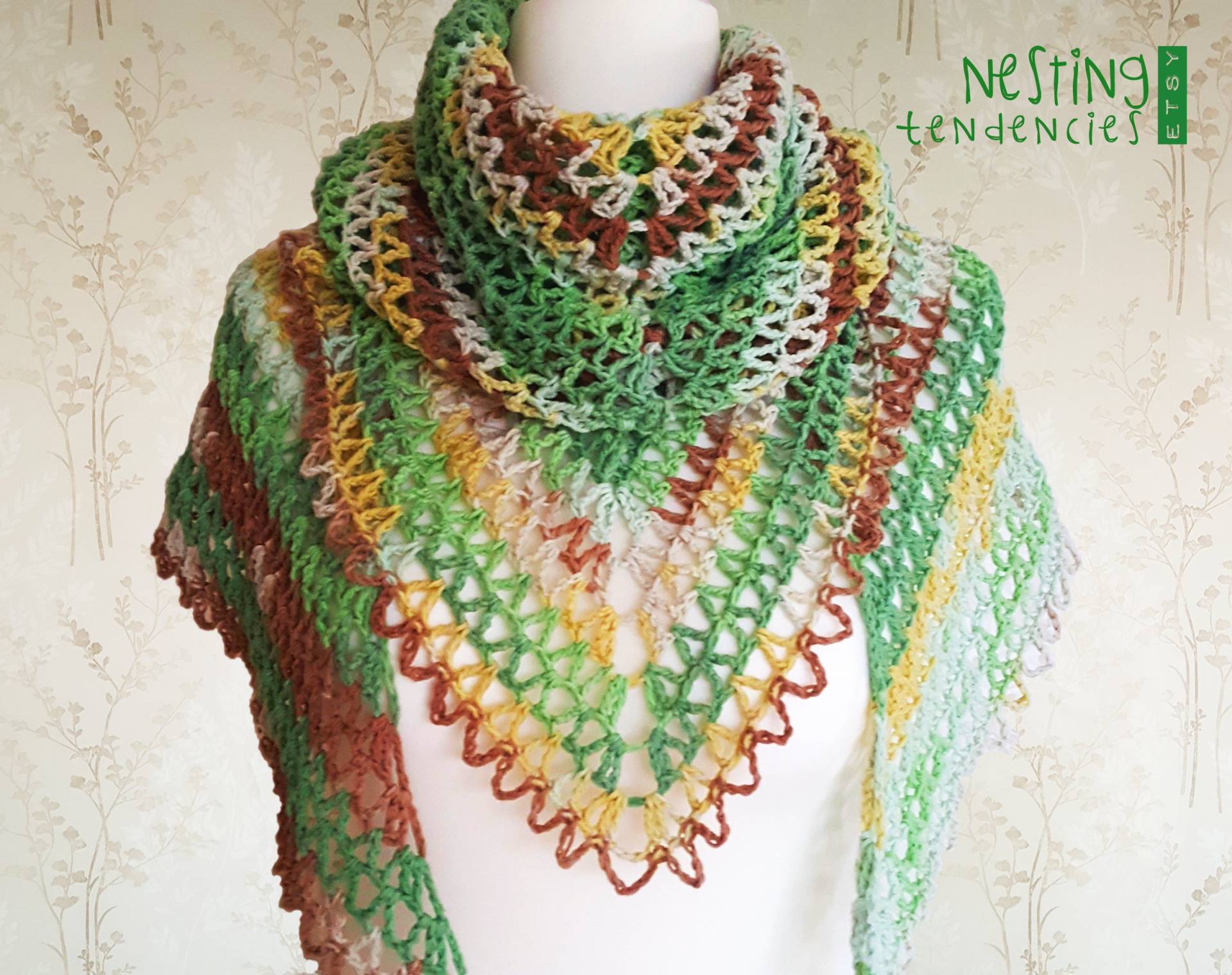 Handgemachter Gehäkelter Schal Aus Baumwolle Ombre Multicolour Frühlingsgrün. Bunte Garn Gestrickte Schal Handgemachter Gehäkelter Schal Aus Baumwolle Ombre Multicolour Frühlingsgrün. Bunte Garn Gestrickte Schal von NestingTendencies