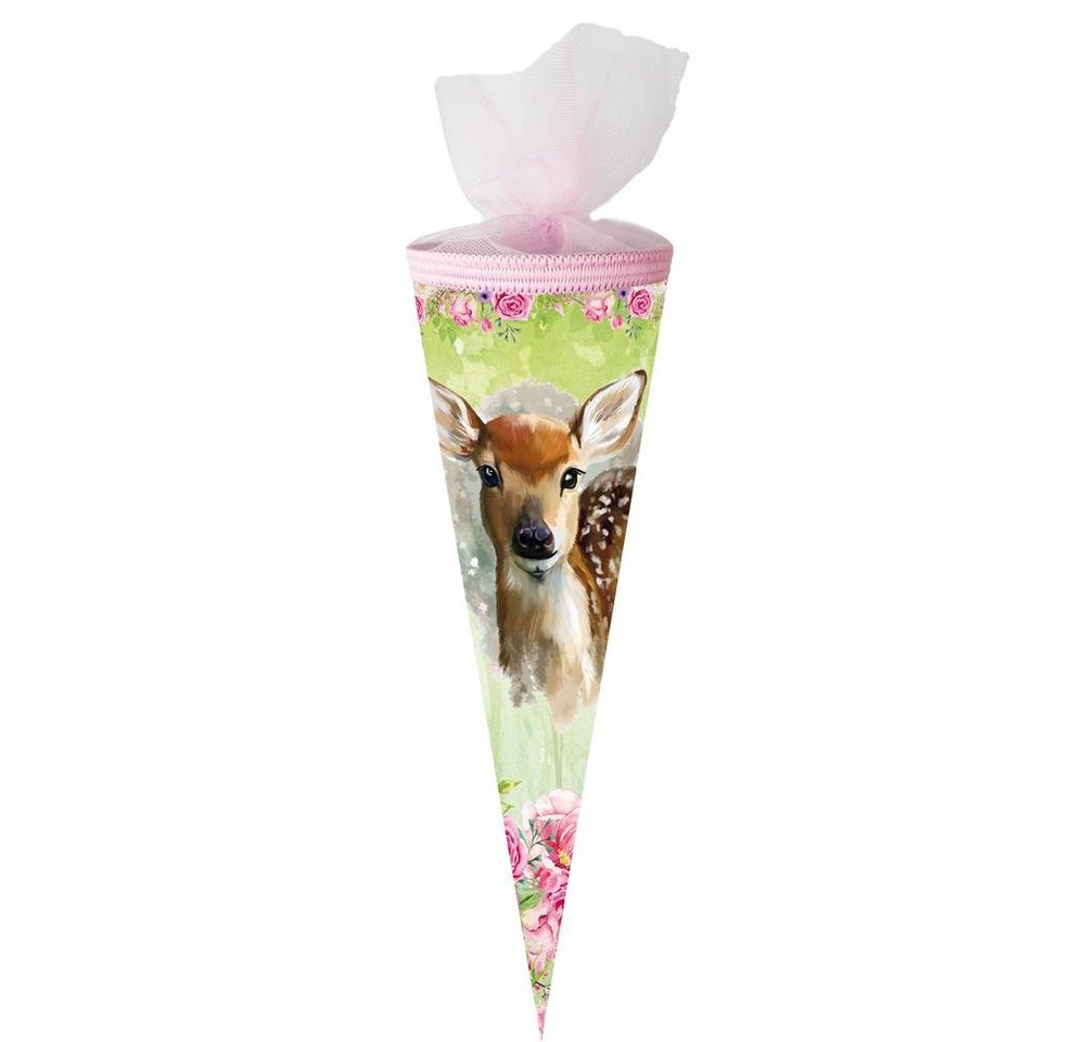 Nestler Schultüte Rehkitz, 50 cm, rund, mit rosafarbigem Tüllverschluss, für Schulanfang Nestler Schultüte Rehkitz, 50 cm, rund, mit rosafarbigem Tüllverschluss, für Schulanfang von Nestler