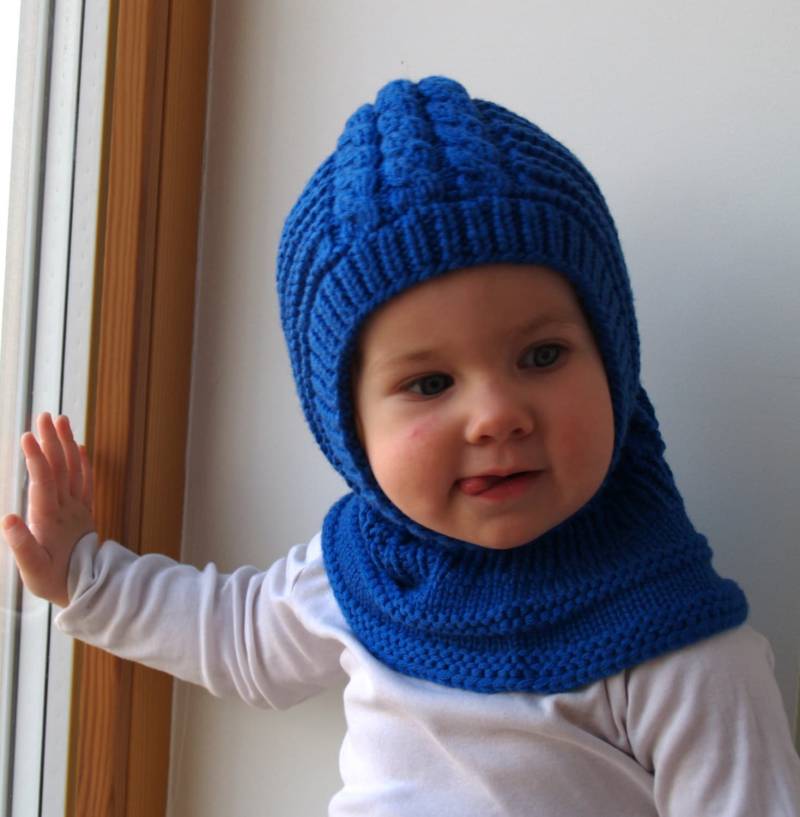 Merino Wolle Balaclava Für Baby/Kleinkind.royalblaue Mütze Mit Halswärmer.größen 6-12M/1-3-6-10 Jahre von NesyBaby