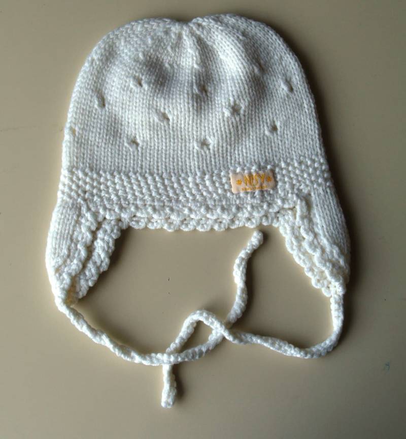 Weiße Strickhaube Für Baby-Mädchen. Merino Wolle Ohrklappe Hut Baby/Kleinkind. Pilot Hut, Von Hand Gestrickt. Viele Farben Verfügbar. Größen von NesyBaby