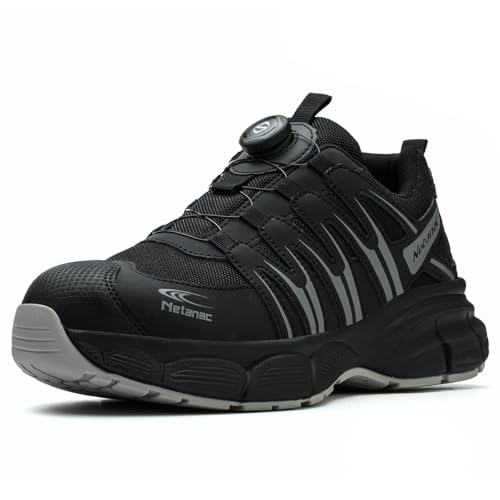 Netanac Arbeitsschuhe Herren Leicht Sicherheitsschuhe, Stahlkappenschuhe Damen, Atmungsaktive Bequeme &Breite Passform, Gummisohle,Grau,EU41 von Netanac
