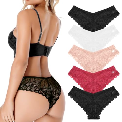 Neteson 5Er Spitze Strings Tangas Damen Set Niedrige Taille Sexy Thongs Slips Unterhosen Frauen Nahtlose Unterwäsche Unsichtbarer Tangas Dessous Bikini Pantys von Neteson