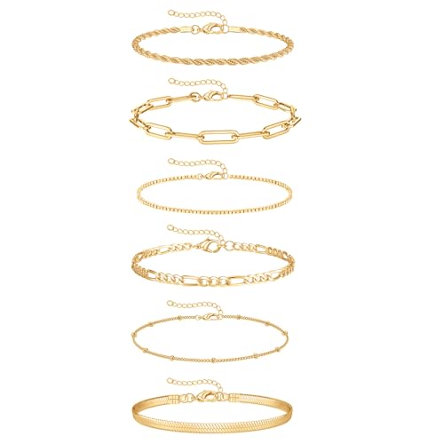 Neteson 6 Stück Armband Damen Gold Armbänder Set Kettenarmbänder Armkette Verstellbare Stapelbare Schmuck für Frauen Damen Mädchen Geschenk von Neteson
