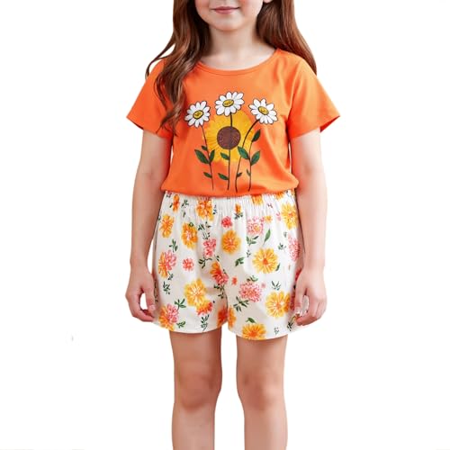 Neteson Bekleidungssets Mädchen Sommer Kurzarm T-Shirts mit Shorts Set Zweiteilig Kleidung Freizeit Kinder Outfit Mädchen Trainingsanzug Sportbekleidung Lässige Mode Casual von Neteson