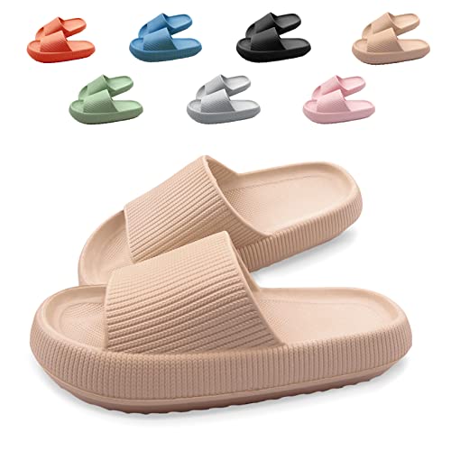 Neteson Cozislides Original Slippers Damen Rutschfeste Hausschuhe Herren Weich Badeschlappen Cloudyzz Schlappen Sommer Badelatschen Gummi Pantoletten(Khaki, 36/37EU) von Neteson