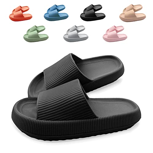 Neteson Cozislides Original Slippers Damen Rutschfeste Hausschuhe Herren Weich Badeschlappen Cloudyzz Schlappen Sommer Badelatschen Gummi Pantoletten(Schwarz, 36/37EU) von Neteson