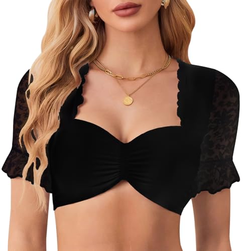 Neteson Damen Dirndlbluse Spitze Halbarm Elegante Trachtenbluse Sexy Oktoberfest Tracht Bluse Neteson Damen Dirndlbluse Spitze Halbarm Elegante Trachtenbluse Sexy Oktoberfest Tracht Bluse von Neteson