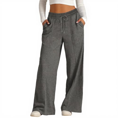 Neteson Jogginghose Damen High Waist Sporthose Lang Weites Bein Trainingshose Sweatpants mit Elastischem Bund Yogahose Sweathose Freizeithose mit Taschen Laufhose Lockere von Neteson
