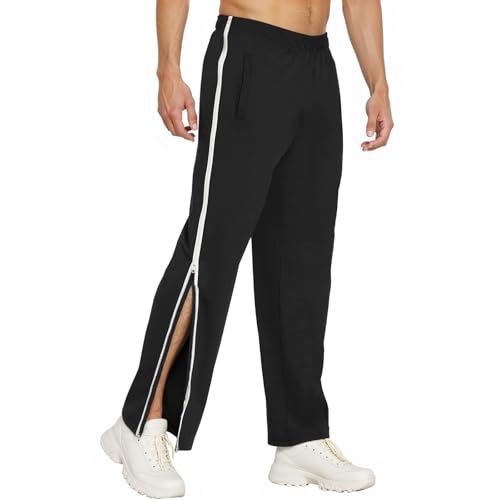 Neteson Jogginghose Herren Reha Hose Seitlich Zu Öffnen Trainingshose mit Durchgehendem Reissverschluss Sporthose Baggy Abreißhose Lockere Lässig Freizeithose Sportswear mit Taschen von Neteson