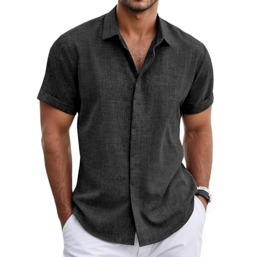 Neteson Leinenhemd Herren Kurzarm Sommer Freizeithemd Männer Sommerhemd Casual Urlaub Shirts Beach Businesshemd Basic T Shirt Regular Fit Strandhemd Kurzarmhemd von Neteson