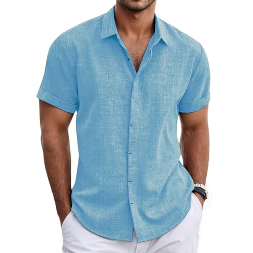 Neteson Leinenhemd Herren Kurzarm Sommer Freizeithemd Männer Sommerhemd Casual Urlaub Shirts Beach Businesshemd Basic T Shirt Regular Fit Strandhemd Kurzarmhemd von Neteson
