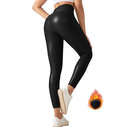 Neteson Damen Kunstleder Leggings High Waist Push Up Black S von Neteson