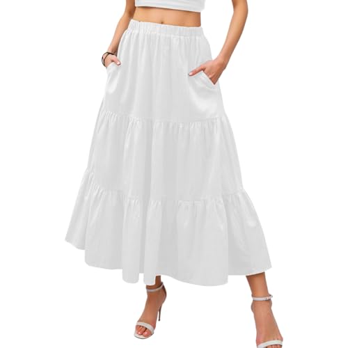Neteson Rock Damen Lang Hohe Taille Skirt Sommer Maxirock A-Line Röcke Elegant Casual Elastische Freizeitrock mit Taschen Strandrock von Neteson