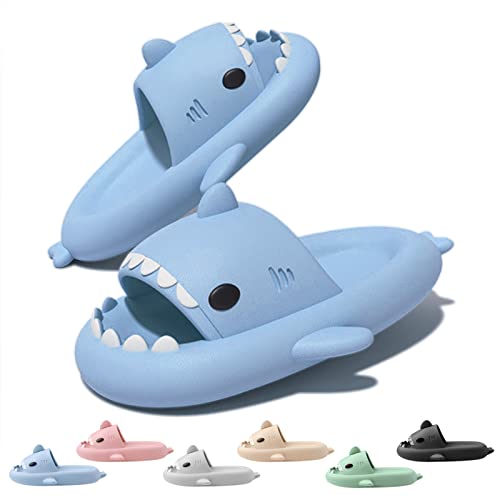 Neteson Shark Slides Damen Herren Hausschuhe Hai Schlappen Rutschfest Shark Slippers Badelatschen Pillow Slides Soft Cloud Slippers Badeschlappen Strand Sandalen Unisex(Blau, 36/37EU) von Neteson